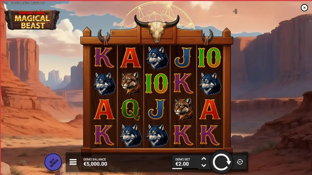 Darkside Prairie: Magical Beasts slot game screen na nagpapakita ng mga bison sa isang madilim na prairie
