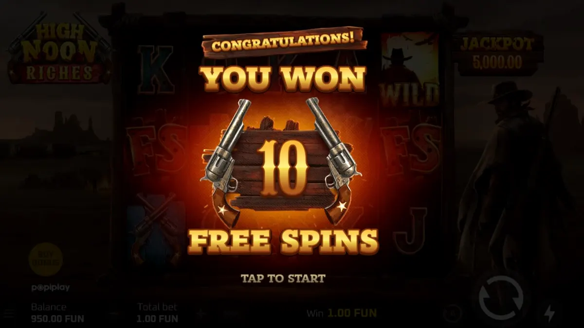 High Noon Riches Western themed slot machine display